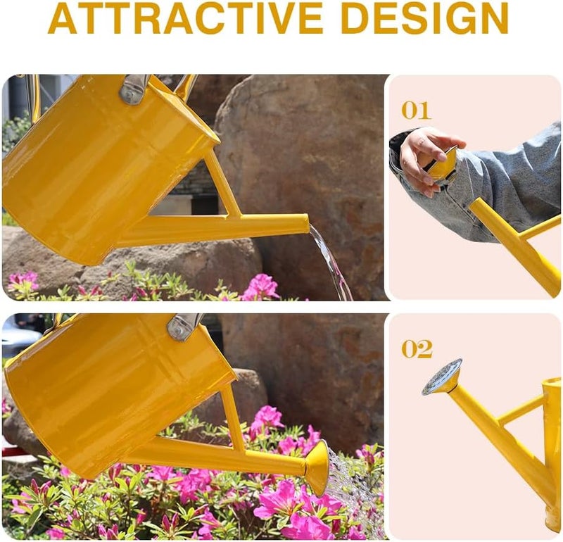yourjoy Metal Watering Can, One Gallon Watering Cans Stainless Steel for Outdoor Indoor Garden Plants Watering (Yellow) - Image 3